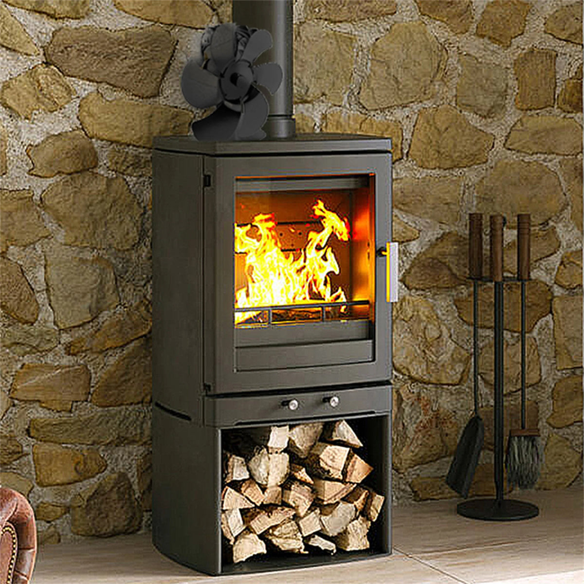 Wood Stove Fan 6 Blades Heat Powered A9312