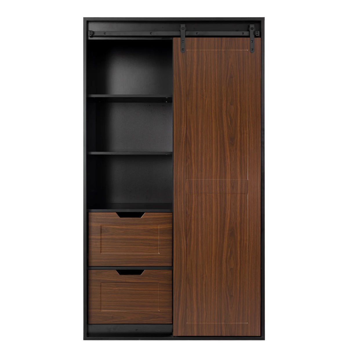 71-inch Black Brown Sliding Barn Door Wardrobe and Cabinet J82210