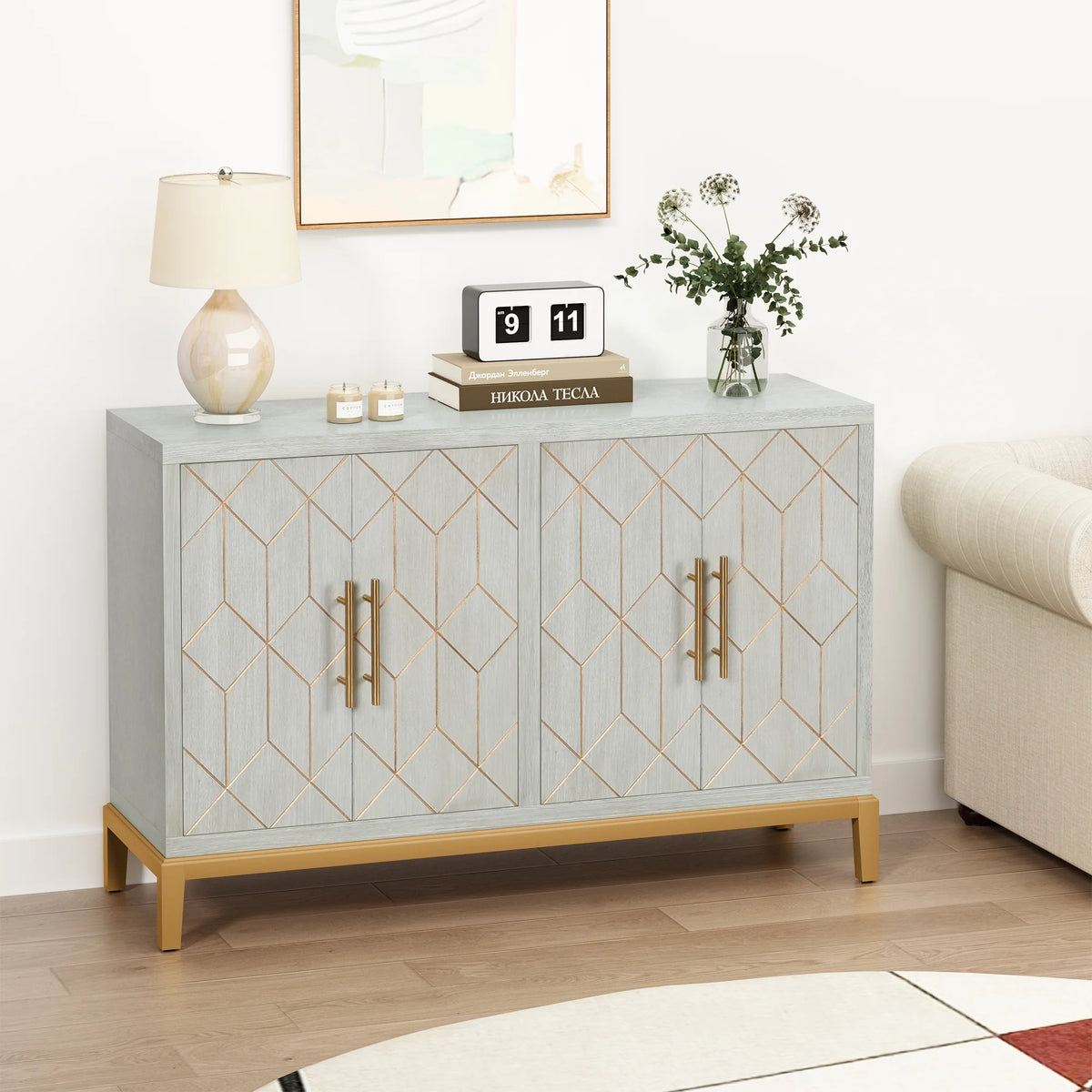Green Accent Cabinet with Gold Trim H48920