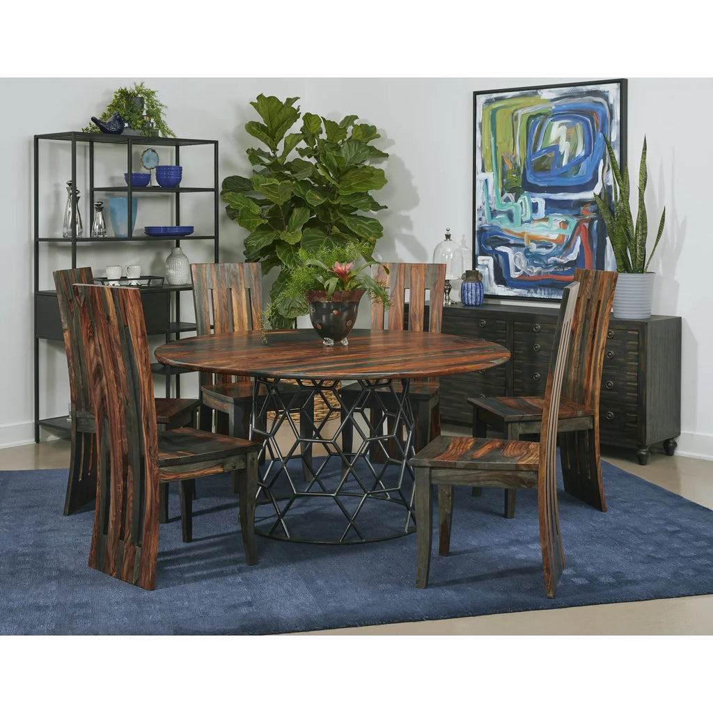 Solid Sheesham & Iron Round Dining Table X94707