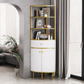 White Wooden Corner Bookshelf with 1 Drawer and 2 Doors S830