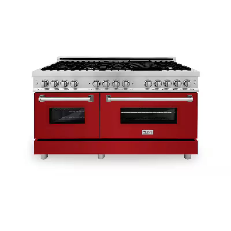 9-Burner Double Oven Dual Fuel Range with Red Gloss Door T1447