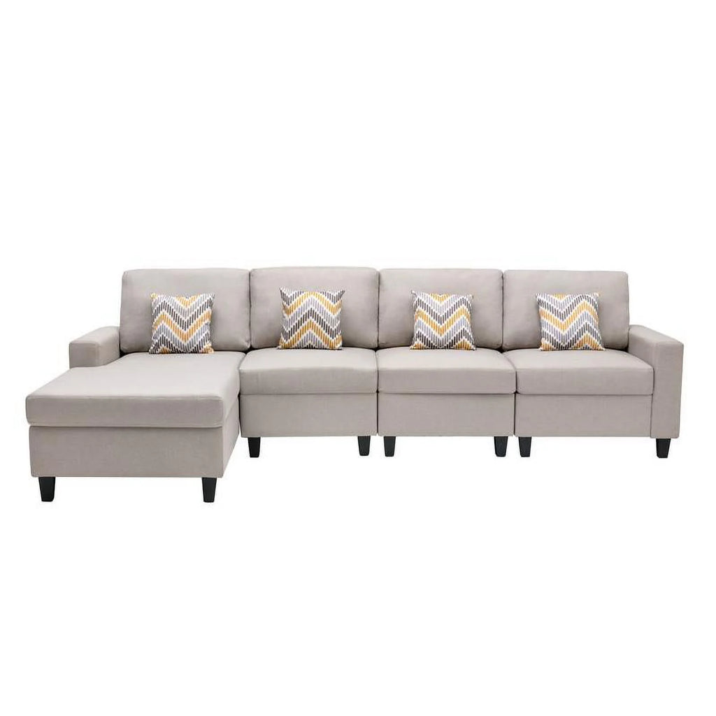 Beige Linen Reversible Sectional Sofa Chaise D1342