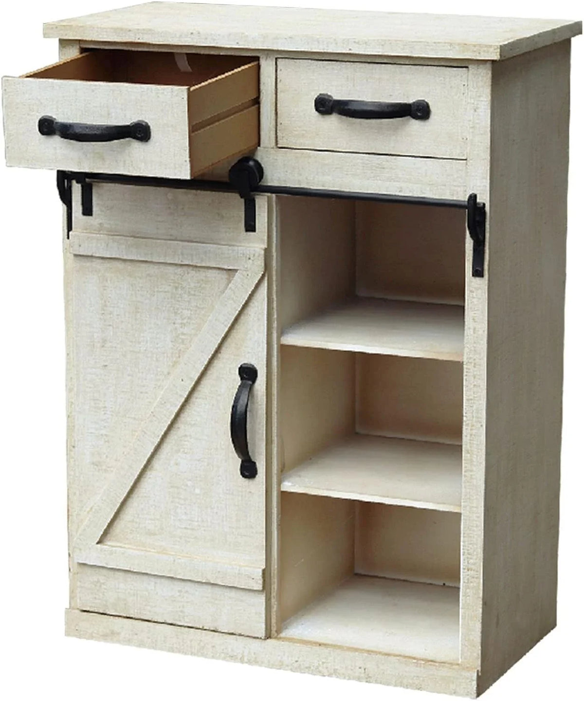 Antique Beige Wood Cabinet End Table with 2 Drawers C8490