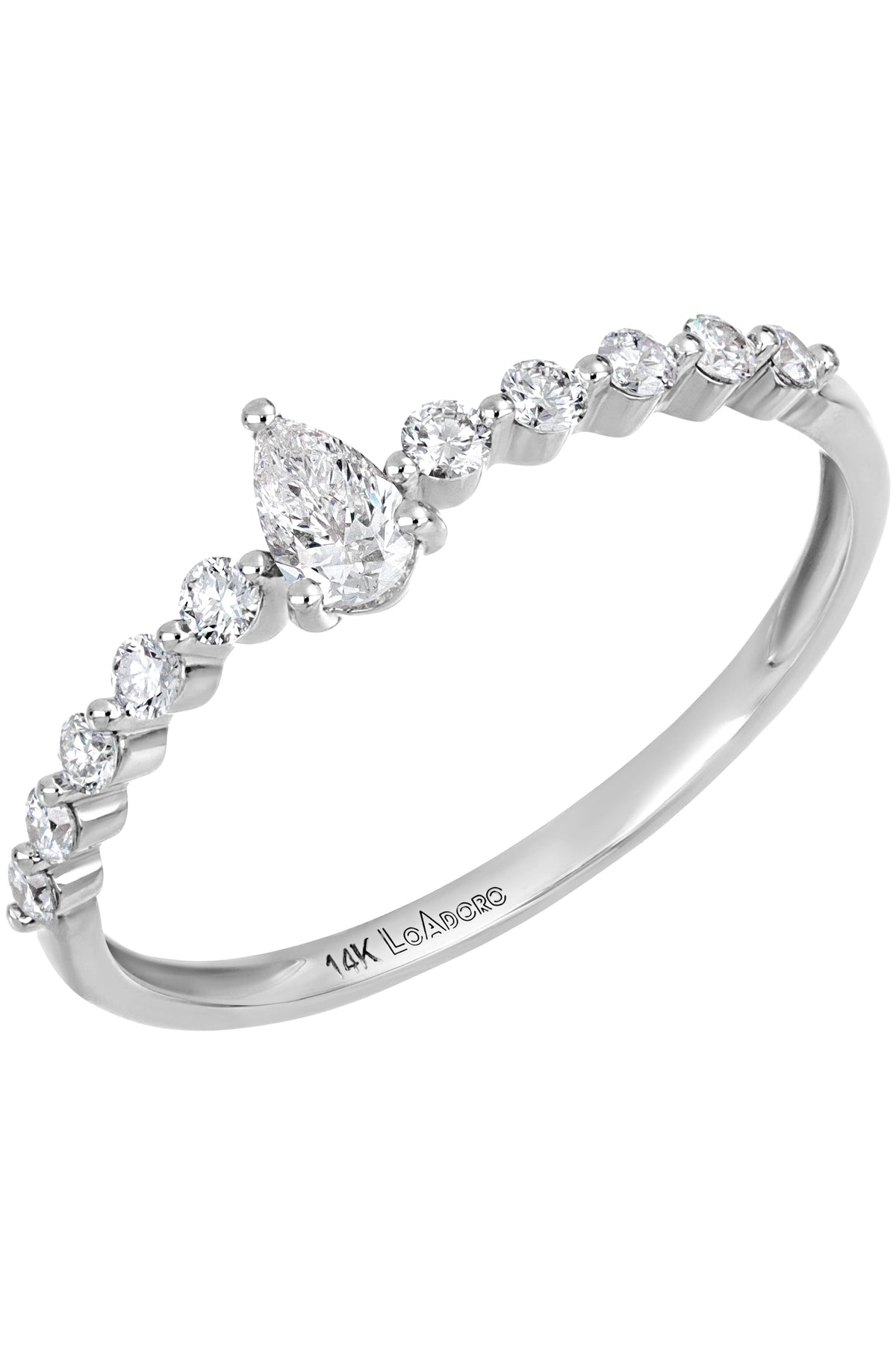 Pear Shape Diamond Ring 14K White 0.32 Total Carat Weight V9717