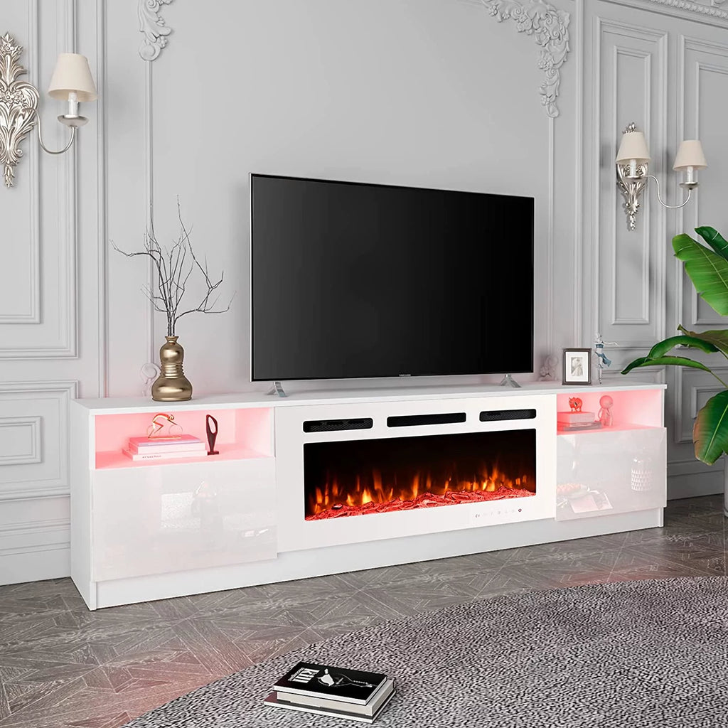 White Fireplace TV Stand with 40'' Electric Fireplace J6107