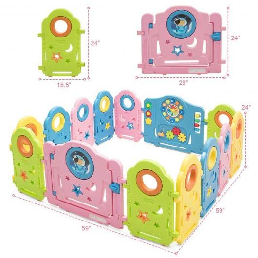 14 Panel Kids Activity Center Baby Playpen with Gate U181297