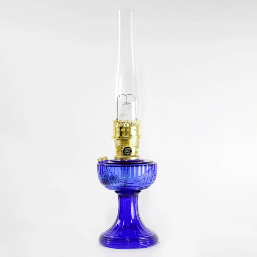 Brass Table Oil Lamp with Blue Shade Y96985