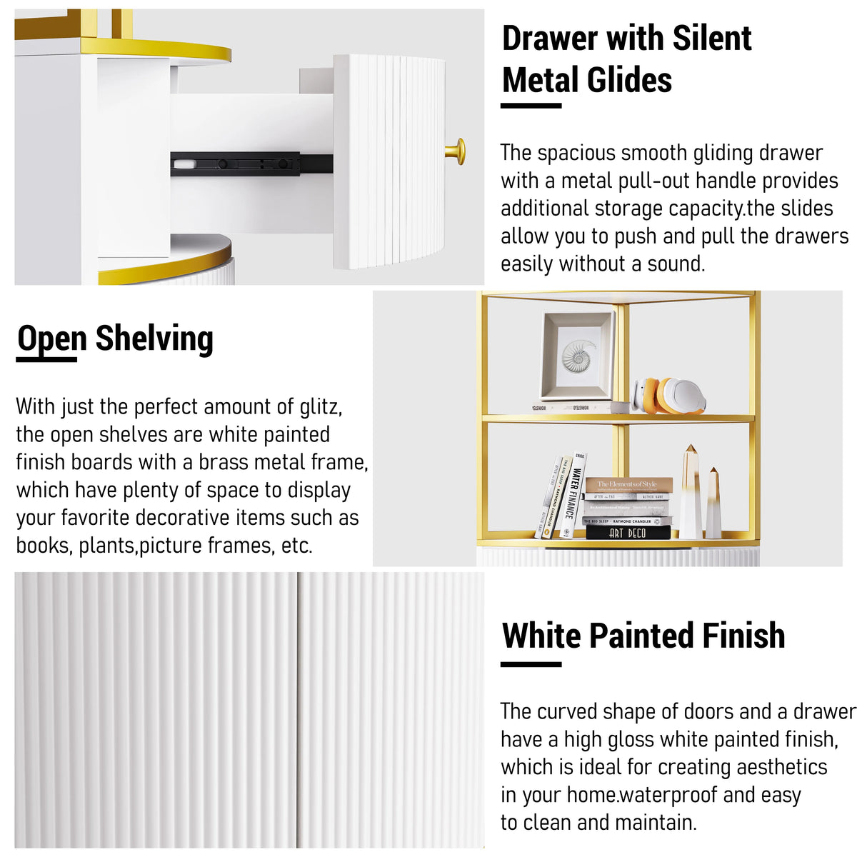 White Wooden Corner Bookshelf with 1 Drawer and 2 Doors S830