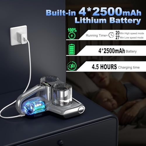 Cordless Mattress Vacuum Cleaner with 16Kpa Suction, UV-C Light, HEPA Filtration M1793