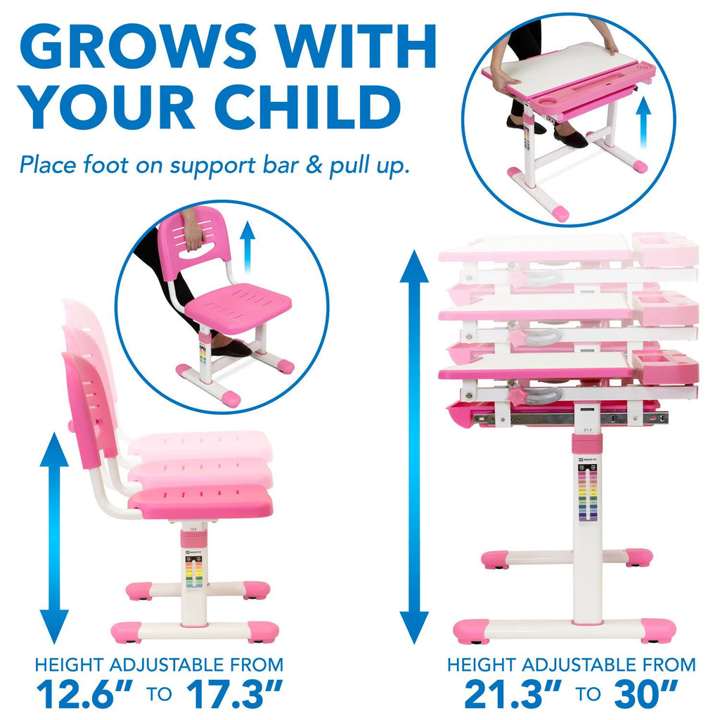 Gray Kid's Desk and Chair Set with Lamp and Book Holder X264259