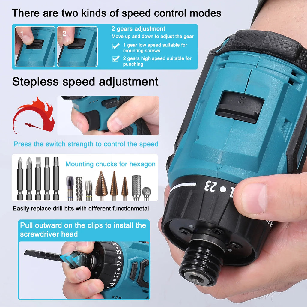 18V Brushless Electric Screwdriver Torque Adjustable 2 Speed H8118