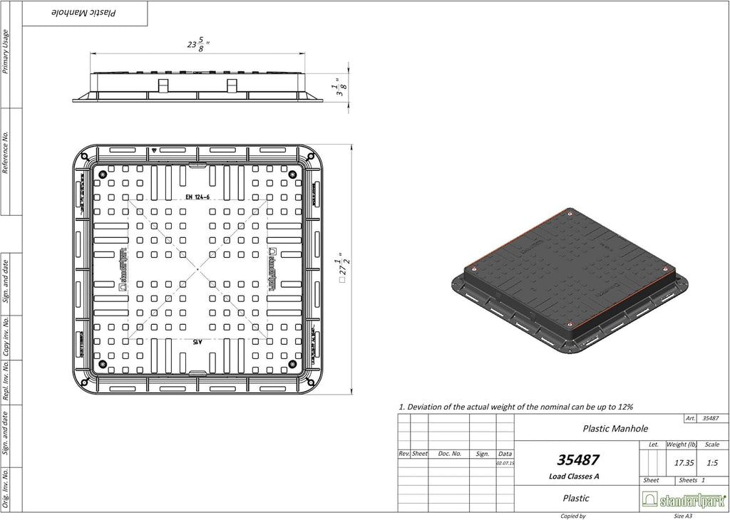 Square 24x24 Locking Plastic Manhole Cover with Locking Tool T3386