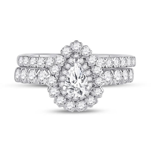 14k White Gold Pear Diamond Solitaire Bridal Wedding Ring Set 1-1/2 Cttw J660