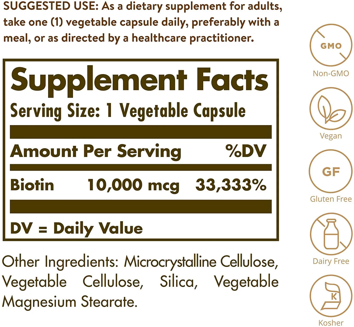 Biotin 10,000 mcg Vegetable Capsules 60 ct Pack of 3 K97048