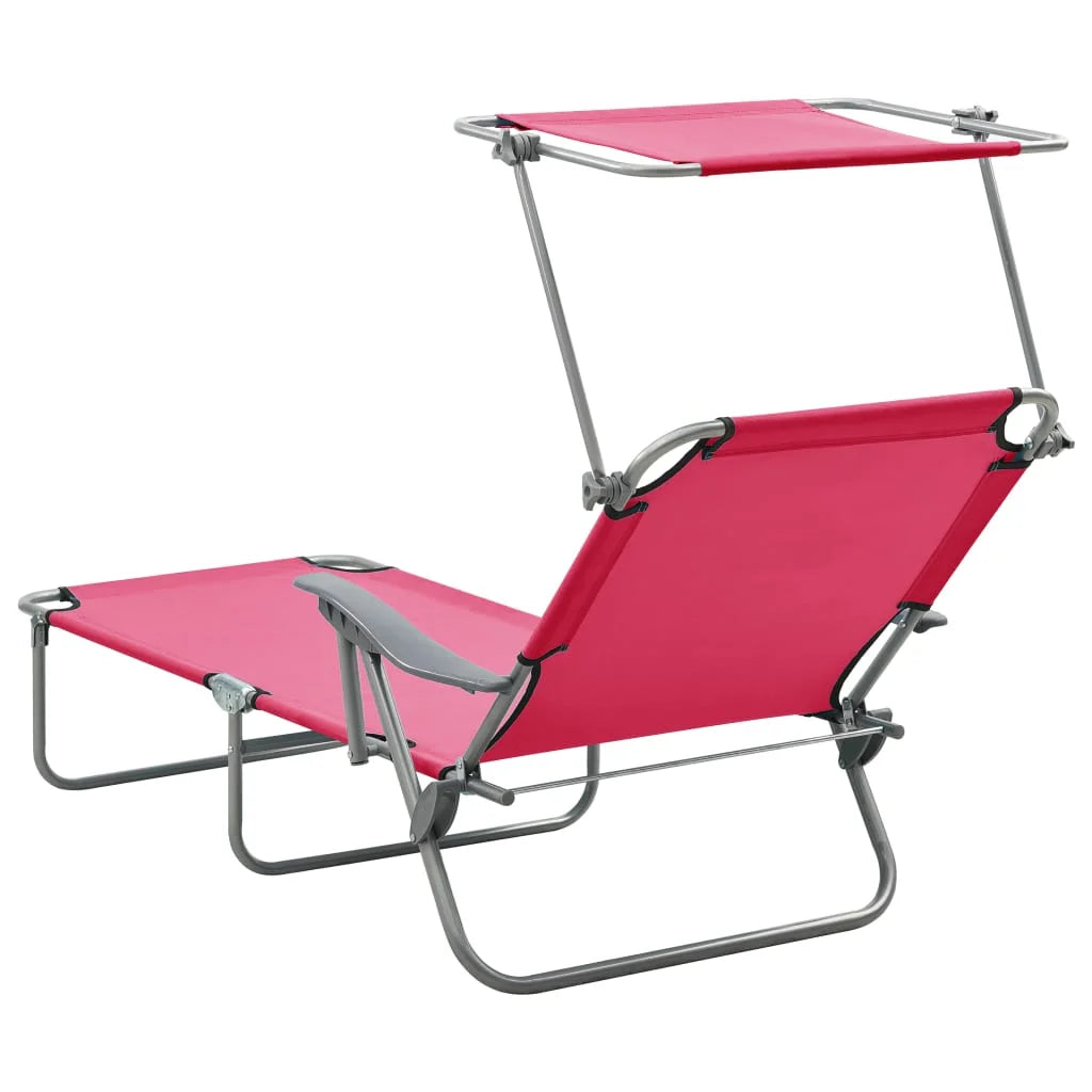 Pink Steel Sun Lounger with Canopy B1882