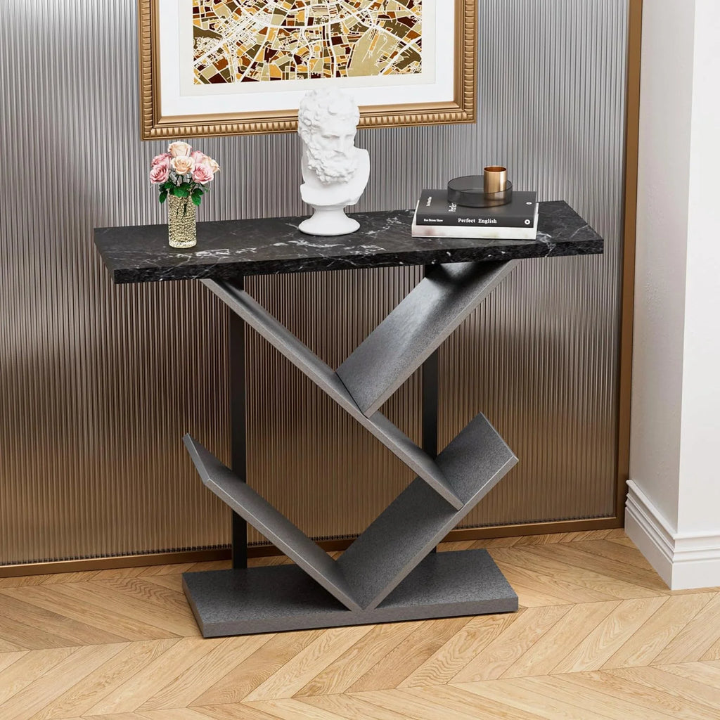 Black Marble Console Table with Storage M717481