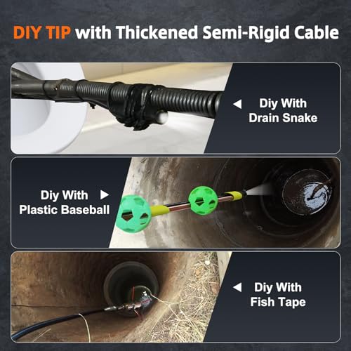 Sewer Inspection Camera, 50FT Semi-Rigid Cable, 5" IPS Screen, IP67, 32G Storage Card, Carrying Case X4635