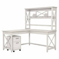 Linen White Oak L Shaped Desk with Hutch and 2 Drawer Mobile File Cabinet D608