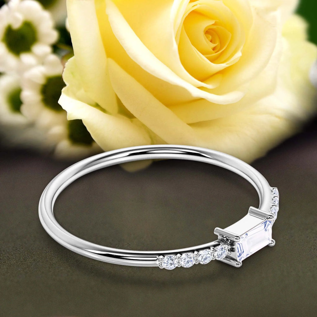 Emerald Cut Diamond Moissanite Engagement Ring in 925 Sterling Silver With 18k White Gold Plating H275