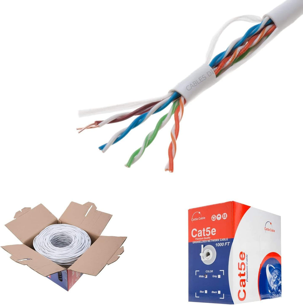 Plenum CAT5e 1000FT CMP Cable White Solid 24 AWG Bulk Box Q2598