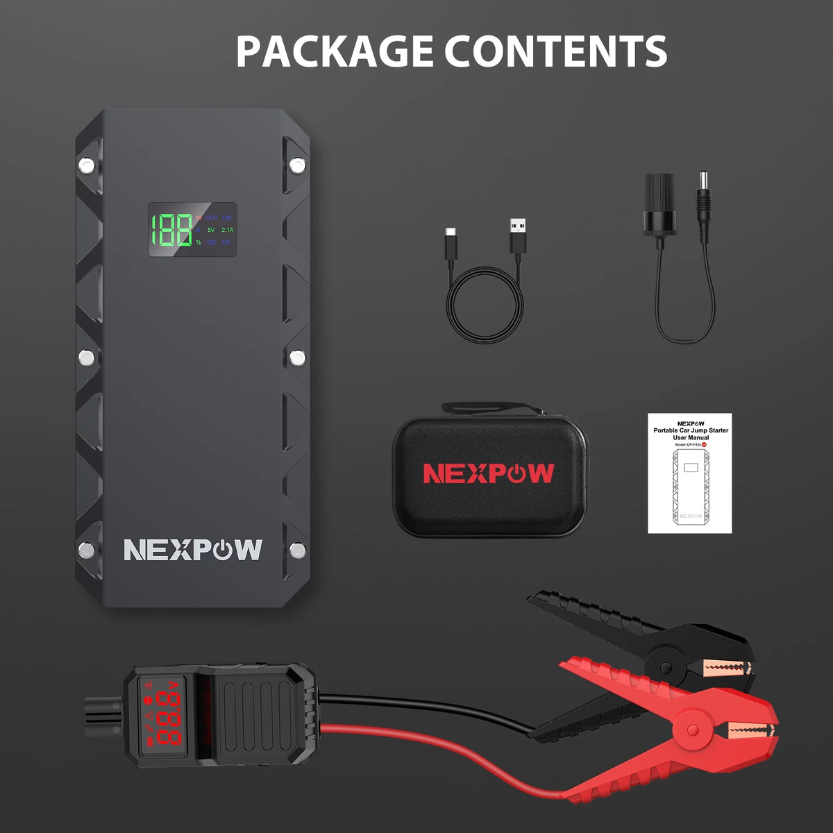 2000A Peak 12V Portable Car Jump Starter with USB Quick Charge 3.0 P614357