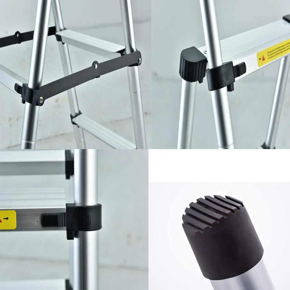 Telescopic Step Ladder Aluminium Heavy Duty 150KG Capacity Folding Anti-Slip Stepladder I184560