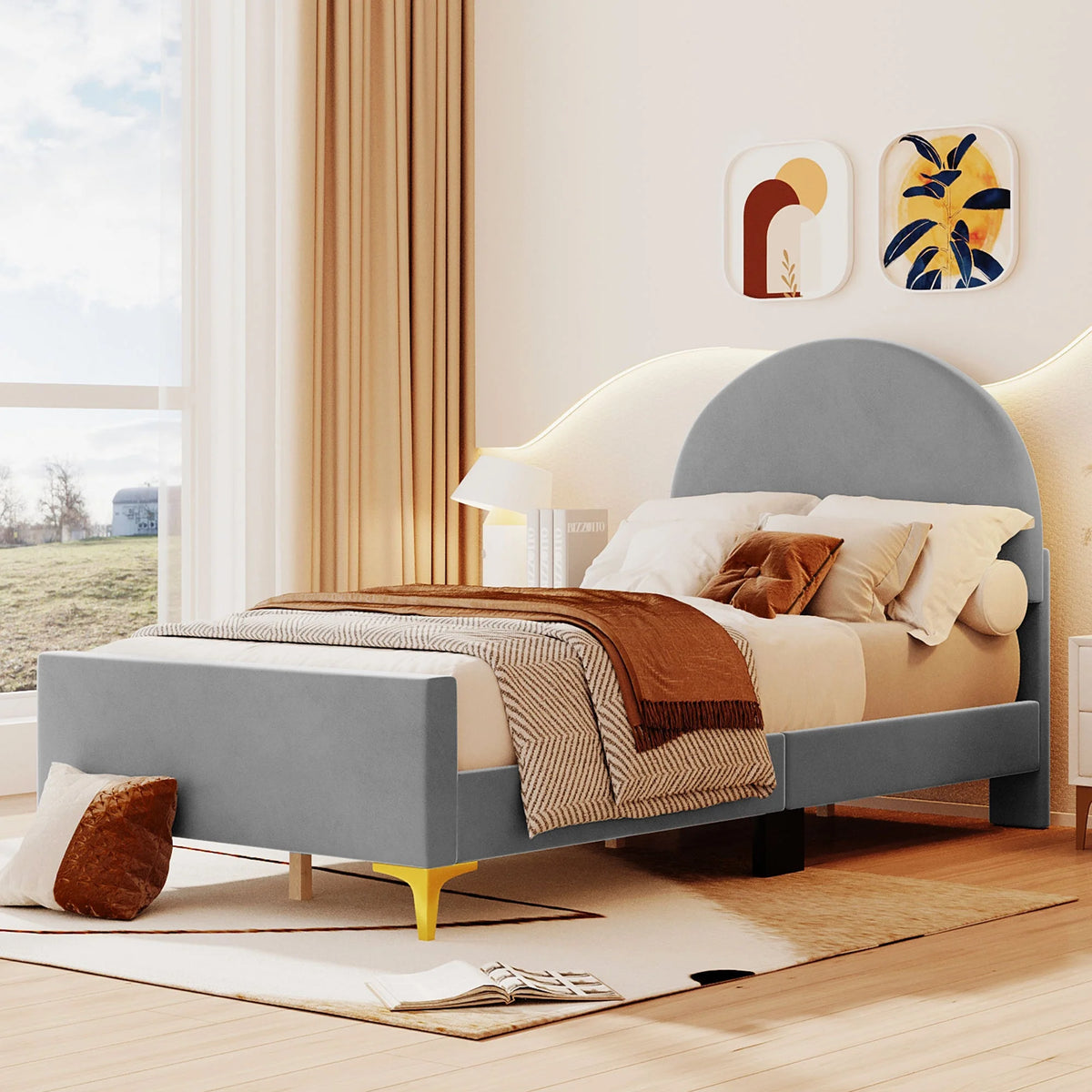 Twin Size Velvet Platform Bed K7900