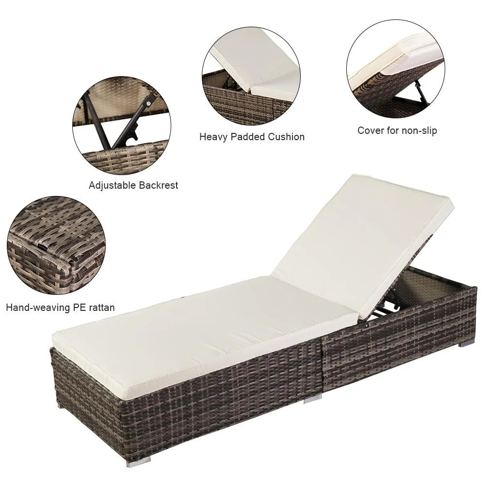 Adjustable Pool Chaise Lounge Chair PE Wicker with Cushion K4257