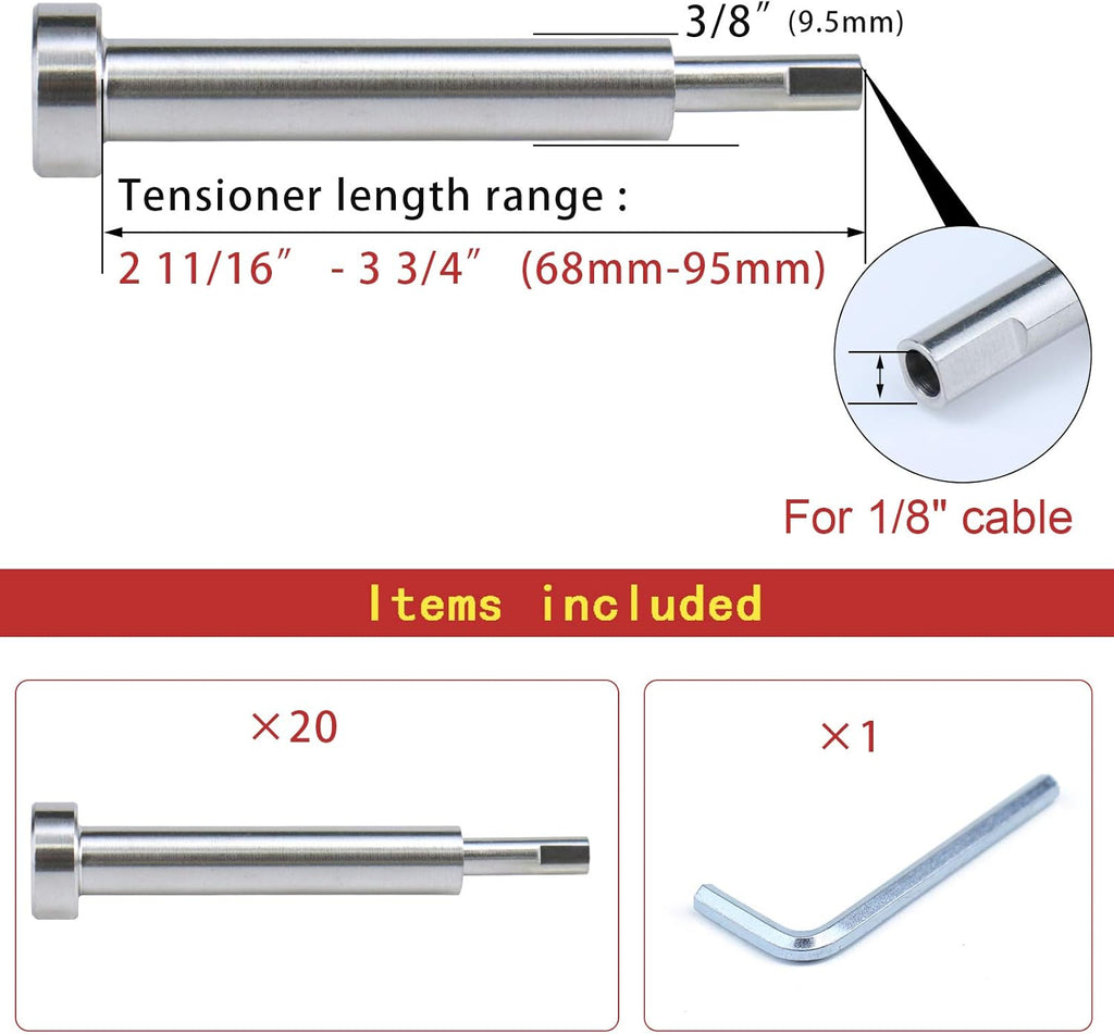 20Pack Invisible Cable Railing Kit 1/8 Swage Tensioner Hardware T316 Stainless Steel Q990