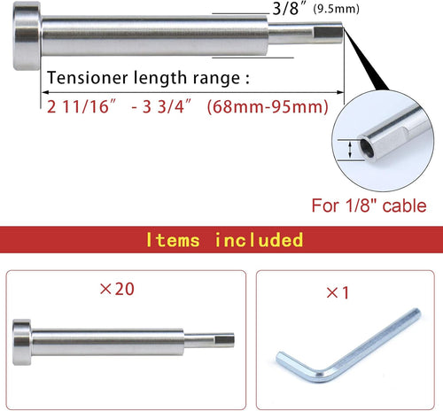 20Pack Invisible Cable Railing Kit 1/8 Swage Tensioner Hardware T316 Stainless Steel Q990