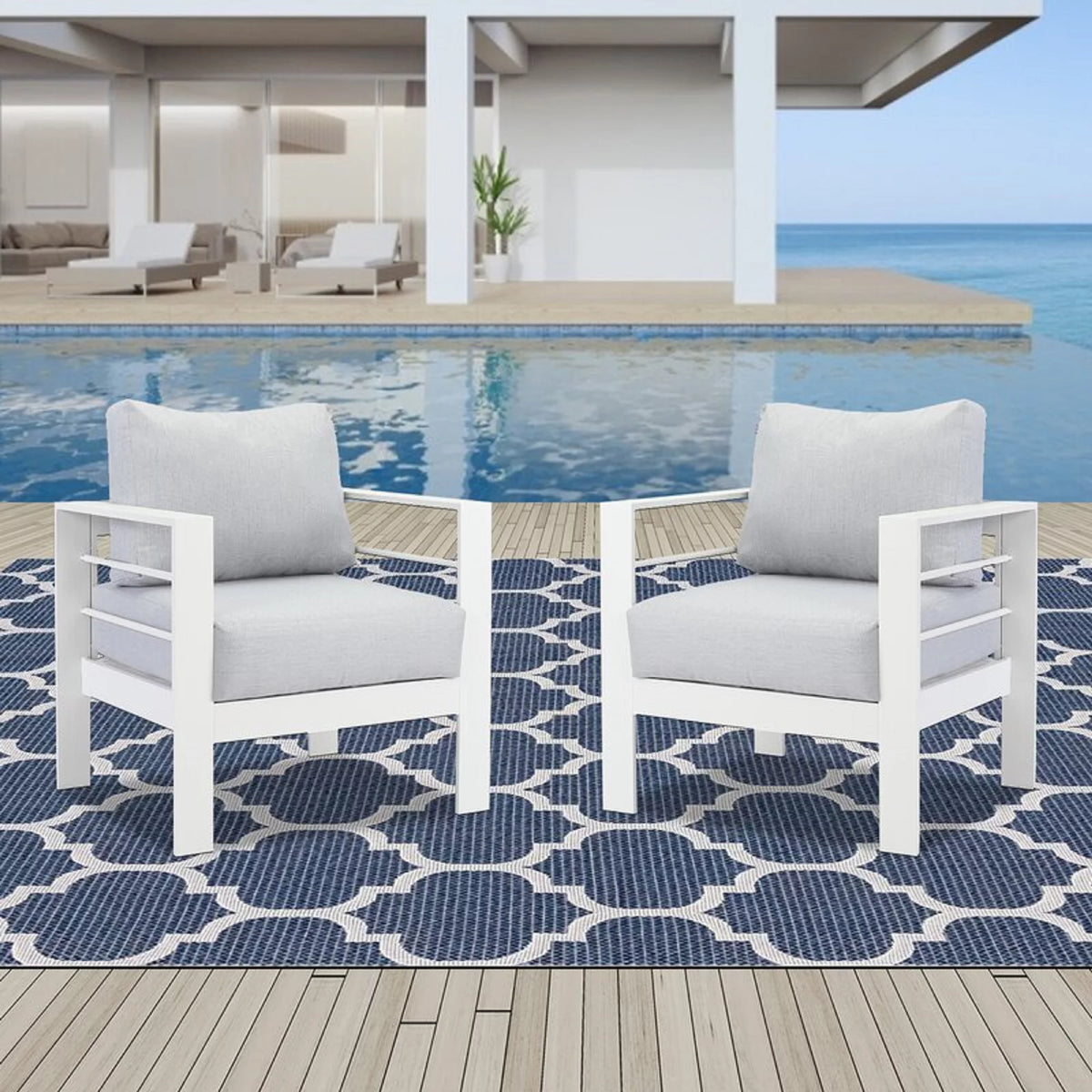 2 Pcs White Aluminum Outdoor Sofa with Cushions B5657
