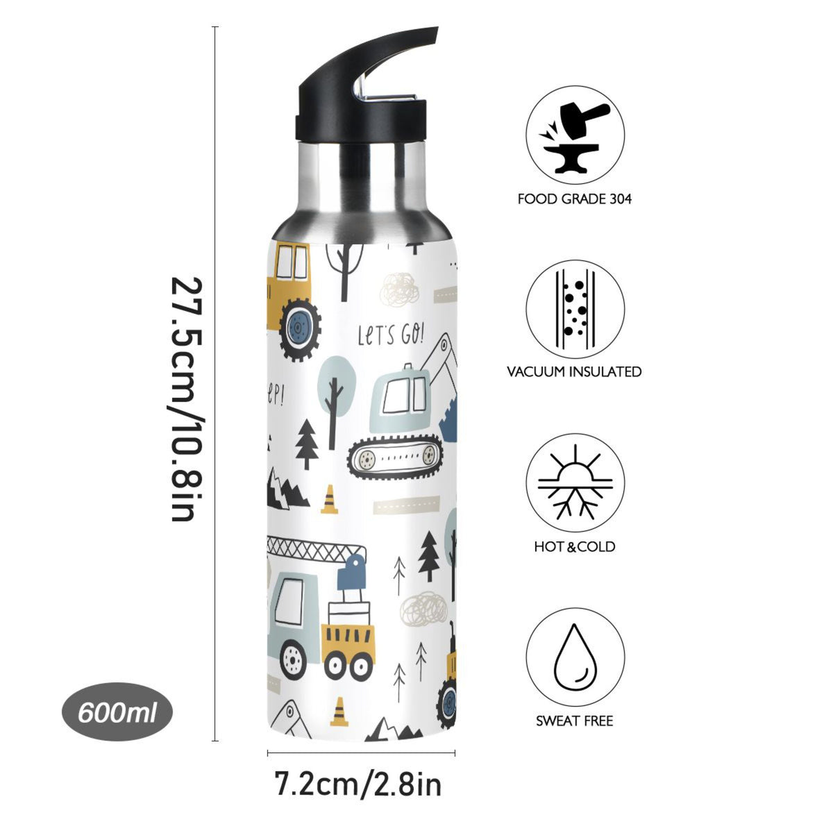20 OZ Stainless Steel Vacuum Insulated Water Bottle with Straw Lid H813255