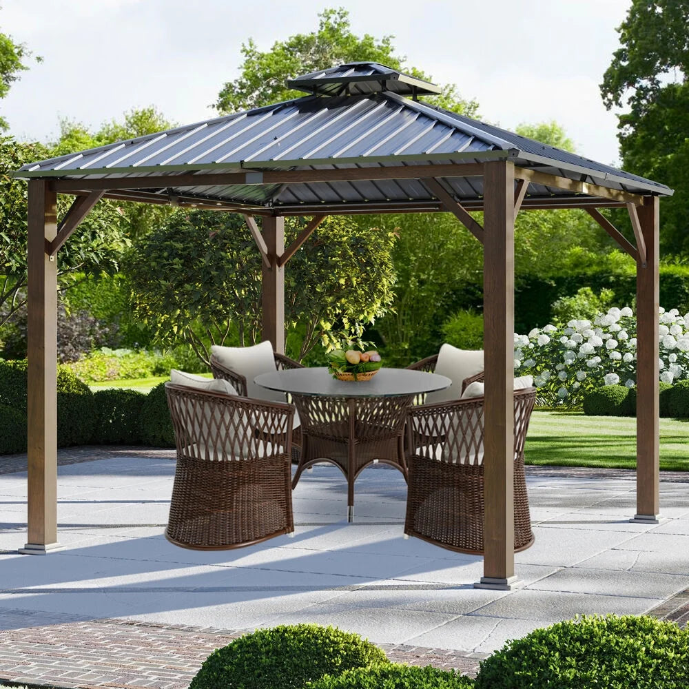9.8' x 9.8' Hard Top Outdoor Gazebo with Roof Vent, Aluminum and Steel Frames O245626