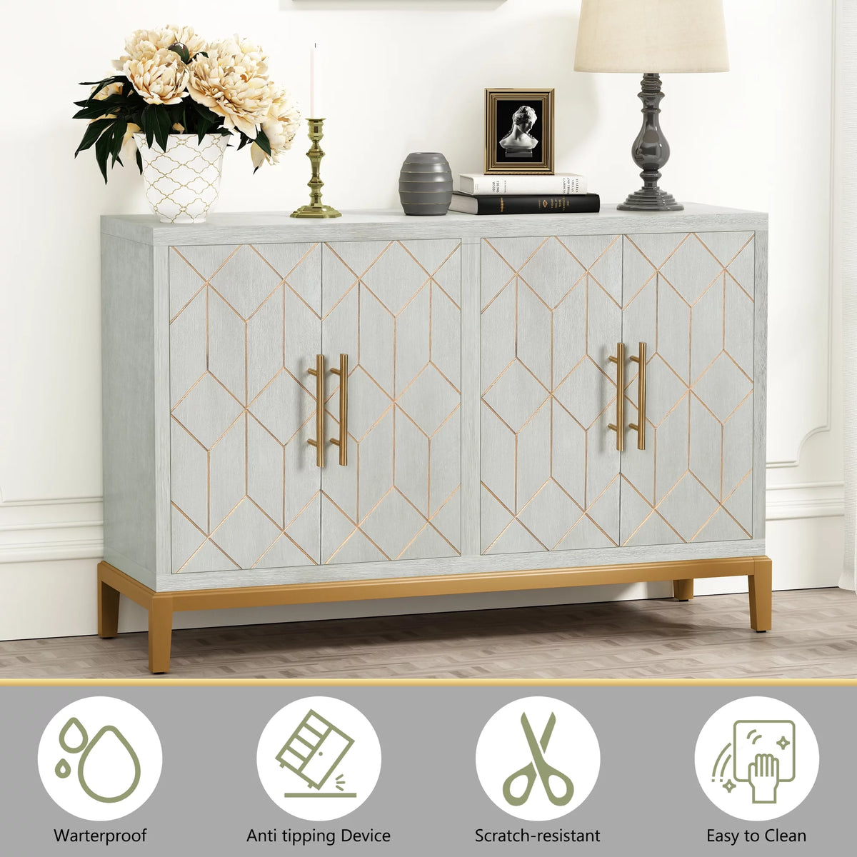 Green Accent Cabinet with Gold Trim H48920
