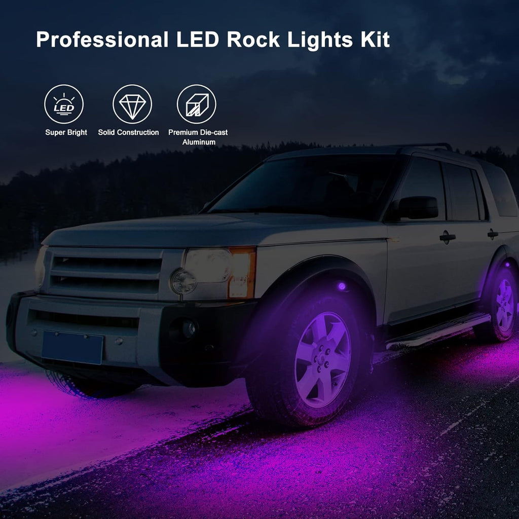 RGB LED Rock Lights 4 Pods Car Neon Underglow Kit Wheel Well Light Multicolor Waterproof Pack of 2 O988