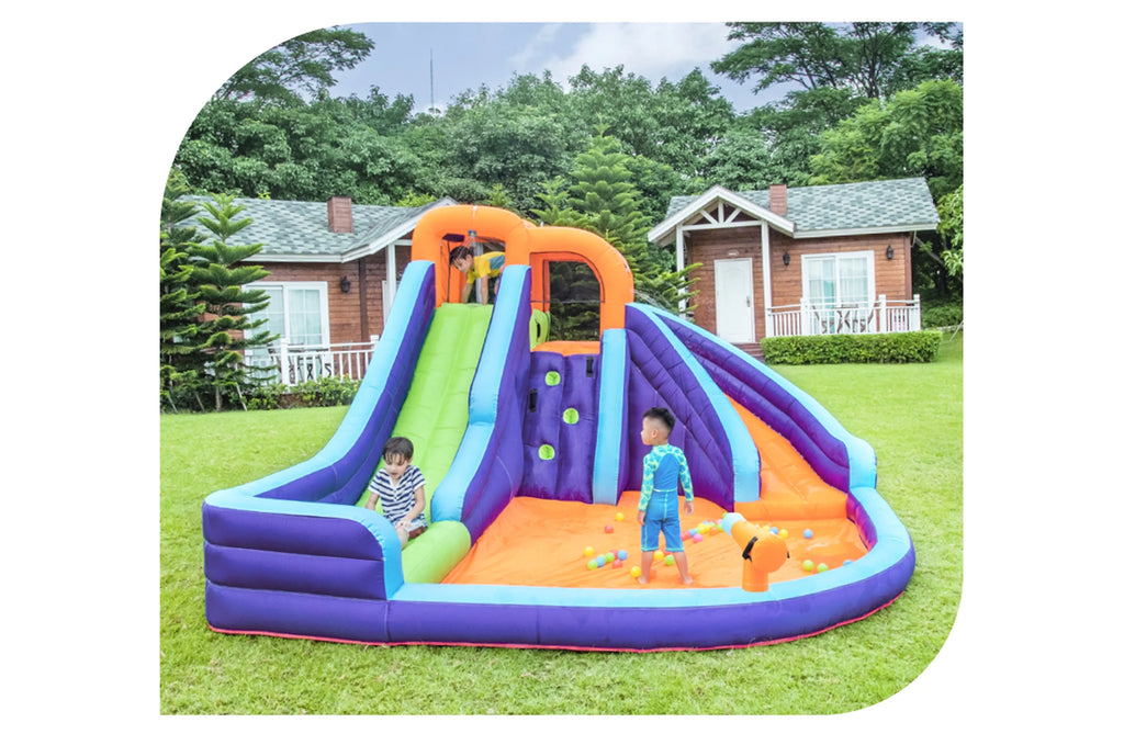 Double Slide Inflatable Water Park with Climbing Wall & Water Cannon N2915