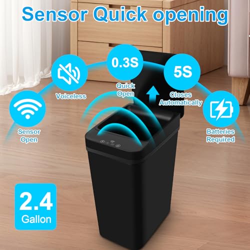 2 Pack 2.4 Gallon Black Touchless Trash Can D32825