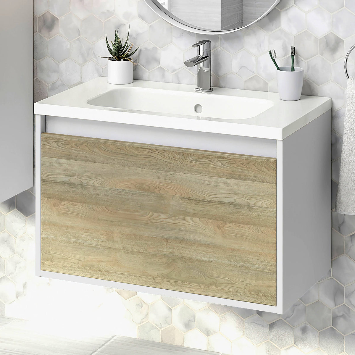 Toasted Oak Bathroom Vanity Cabinet with Ceramic Sink G3285