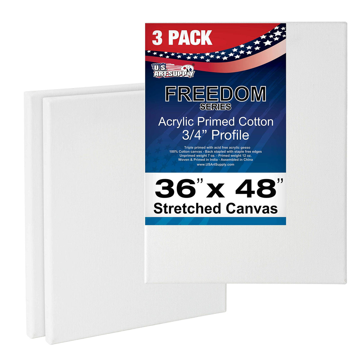 36 x 48 inch Stretched Canvas 12-Ounce Primed 3-Pack White Blank Heavy-Weight Gesso U245