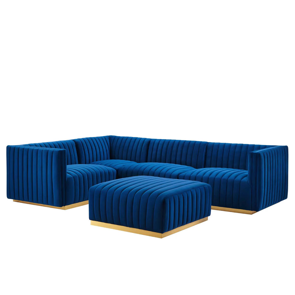 Gold Navy Velvet 5-Piece Sectional Z765703