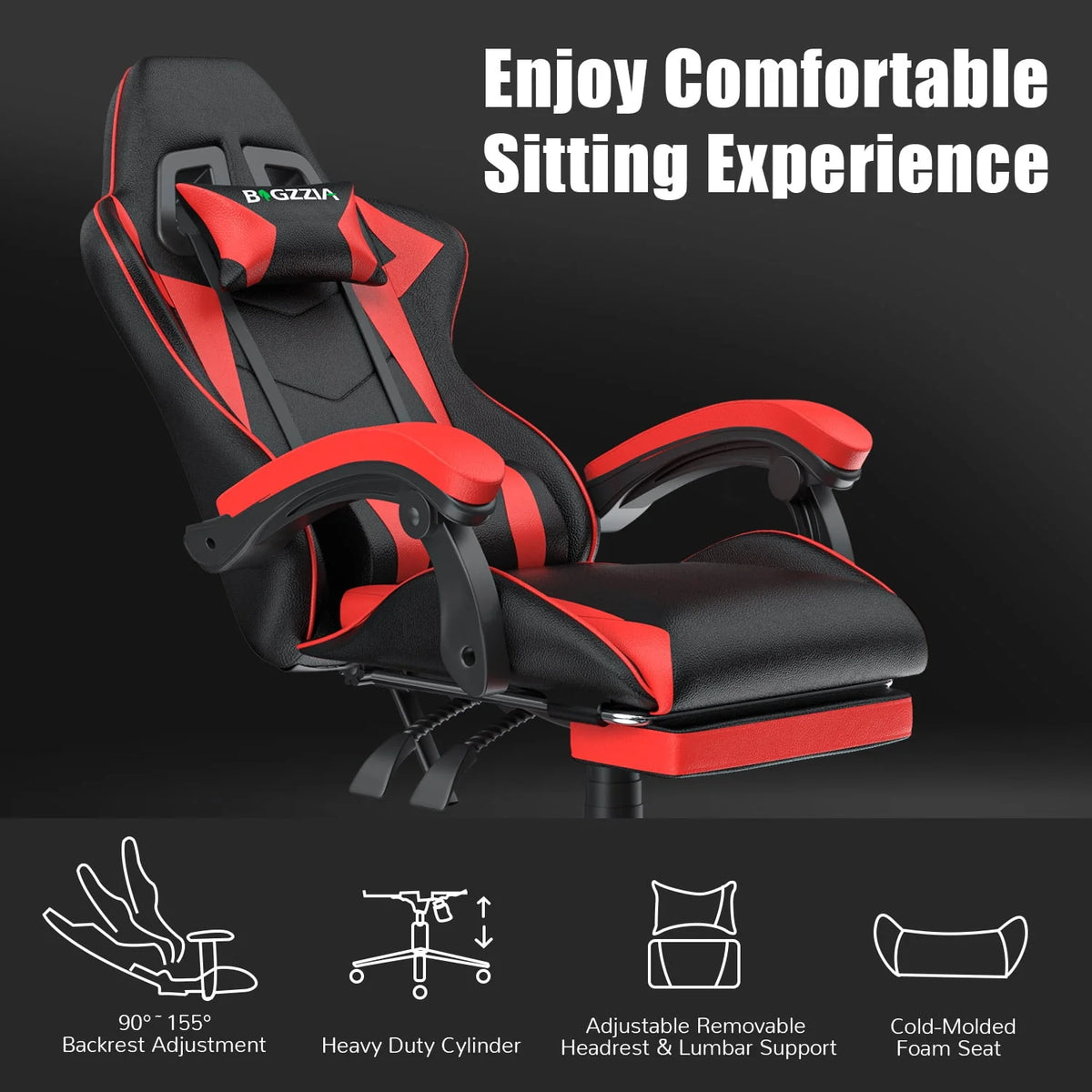 Pink Gaming Chair with Lumbar Support and Headrest C86347