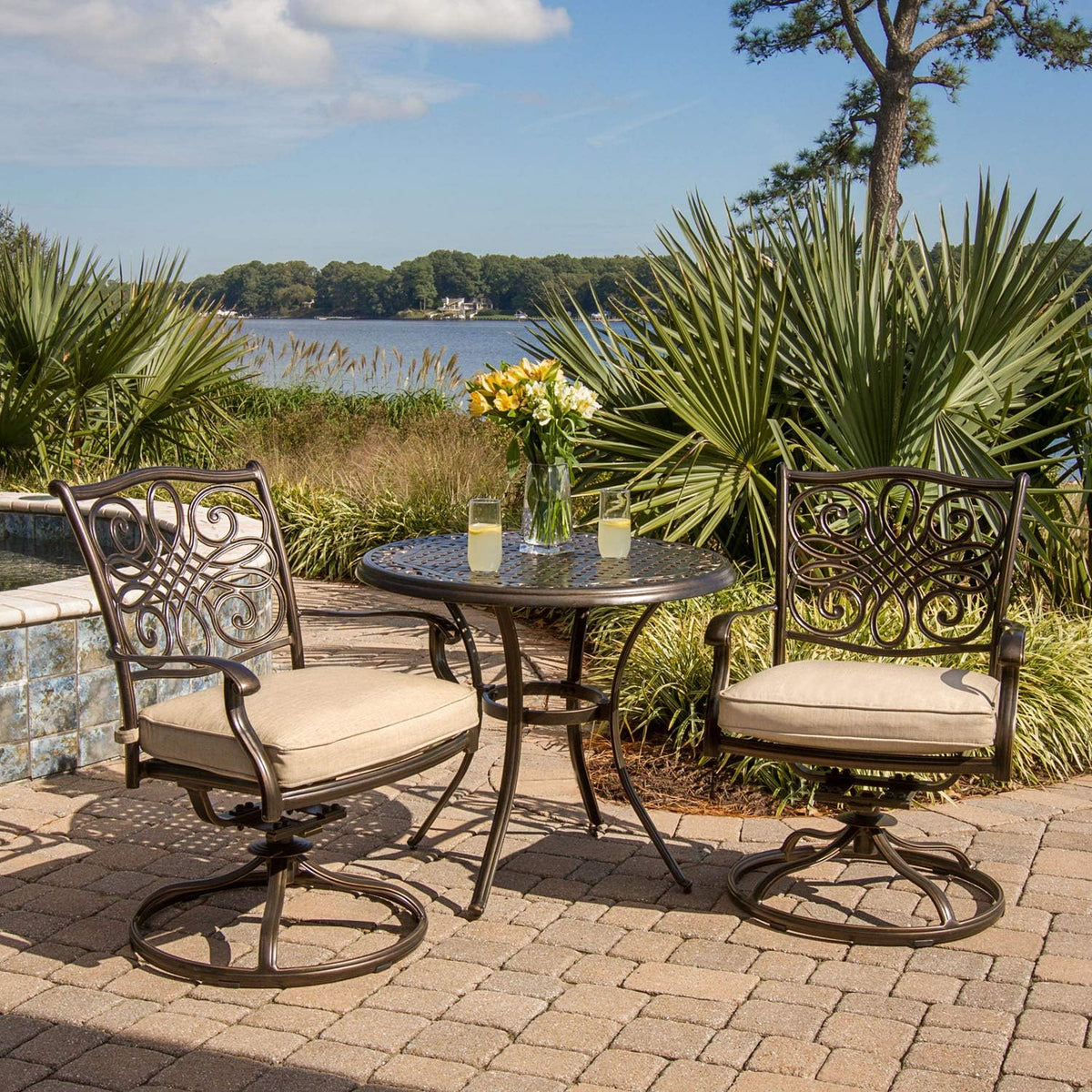 Red 3 Piece Bistro Set with Cast Top Table Q953
