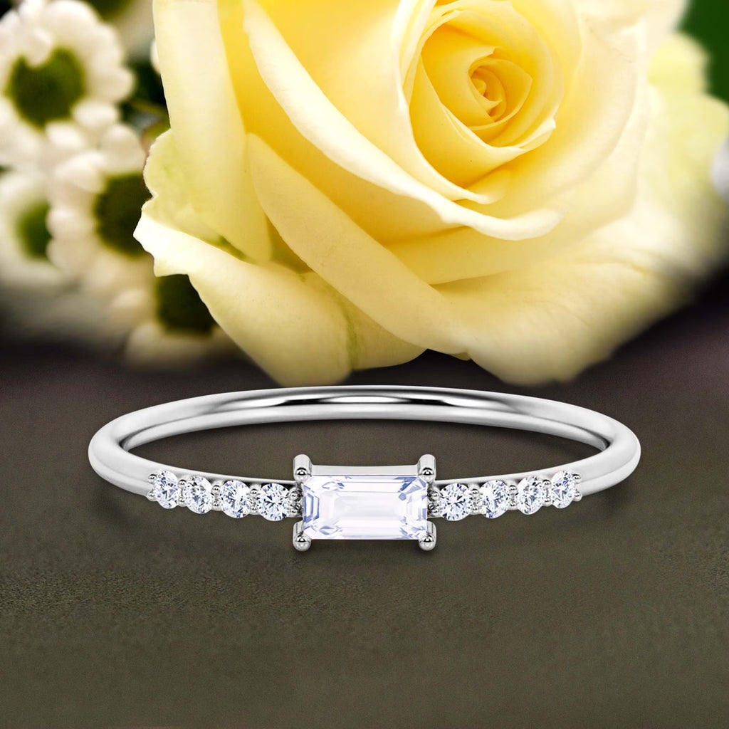 Emerald Cut Diamond Moissanite Engagement Ring in 925 Sterling Silver With 18k White Gold Plating H275