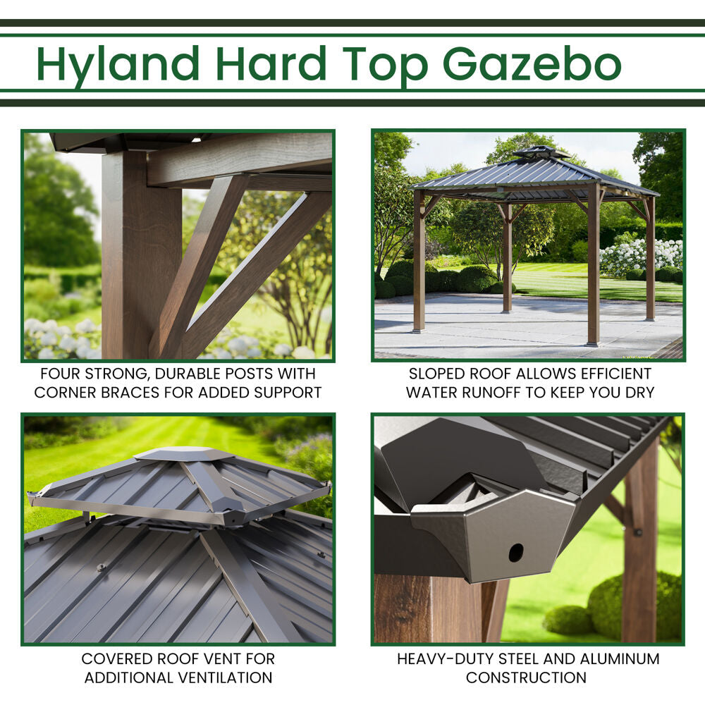 9.8' x 9.8' Hard Top Outdoor Gazebo with Roof Vent, Aluminum and Steel Frames O245626