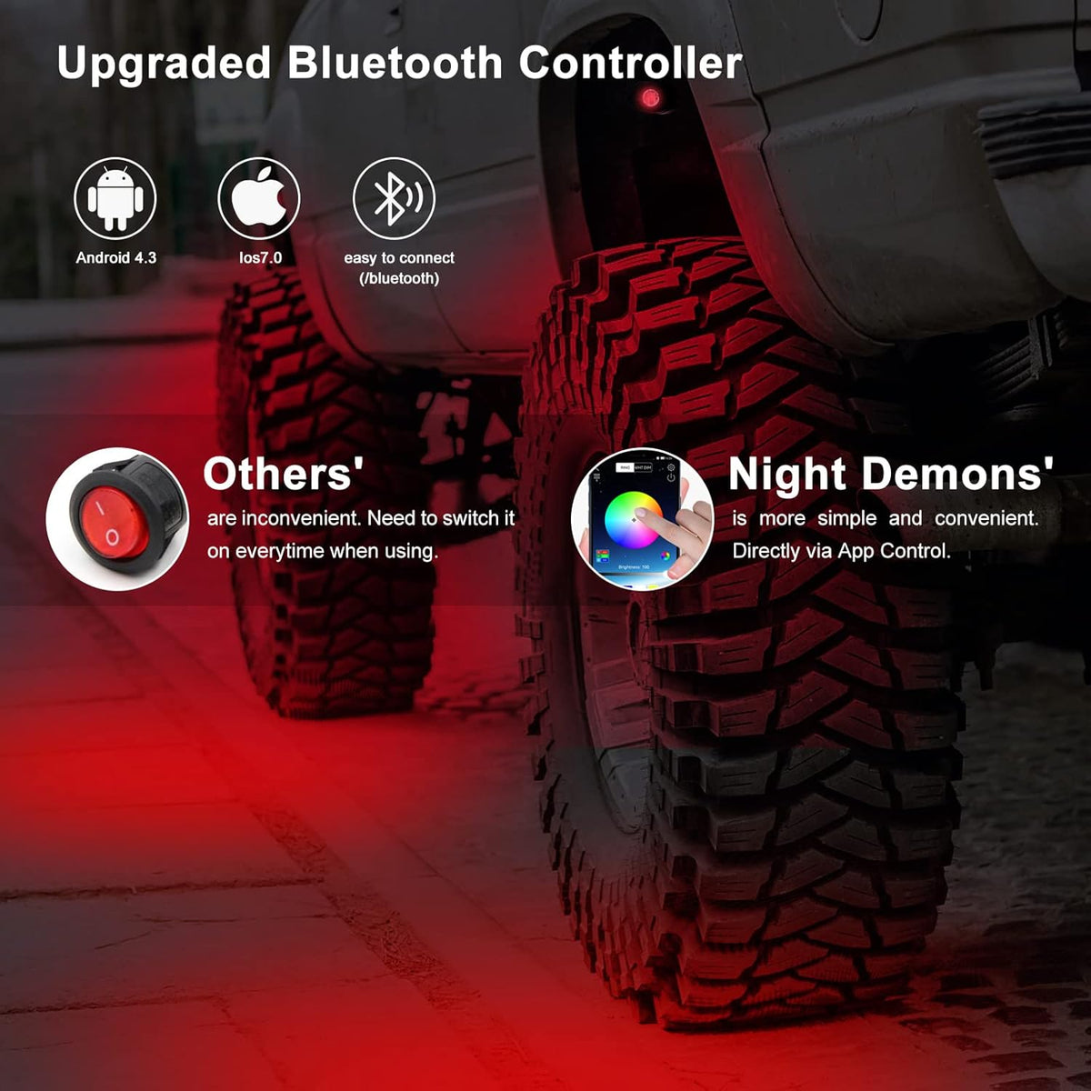 RGB LED Rock Lights 4 Pods Car Neon Underglow Kit Wheel Well Light Multicolor Waterproof Pack of 2 O988
