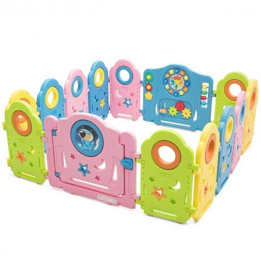 14 Panel Kids Activity Center Baby Playpen with Gate U181297