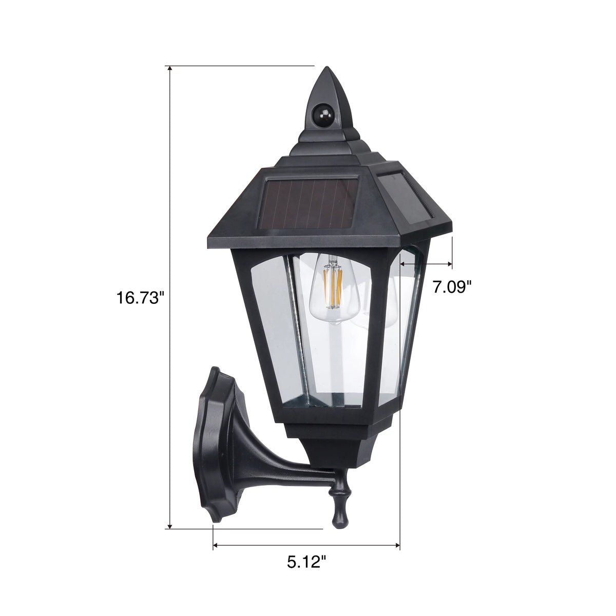 Motion Sensor Solar Wall Lantern with Filament Bulb, Black R254