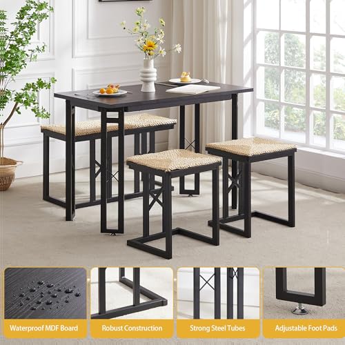 43.3" Dining Table Set for 4 with Wicker Seat Cushions Q4084