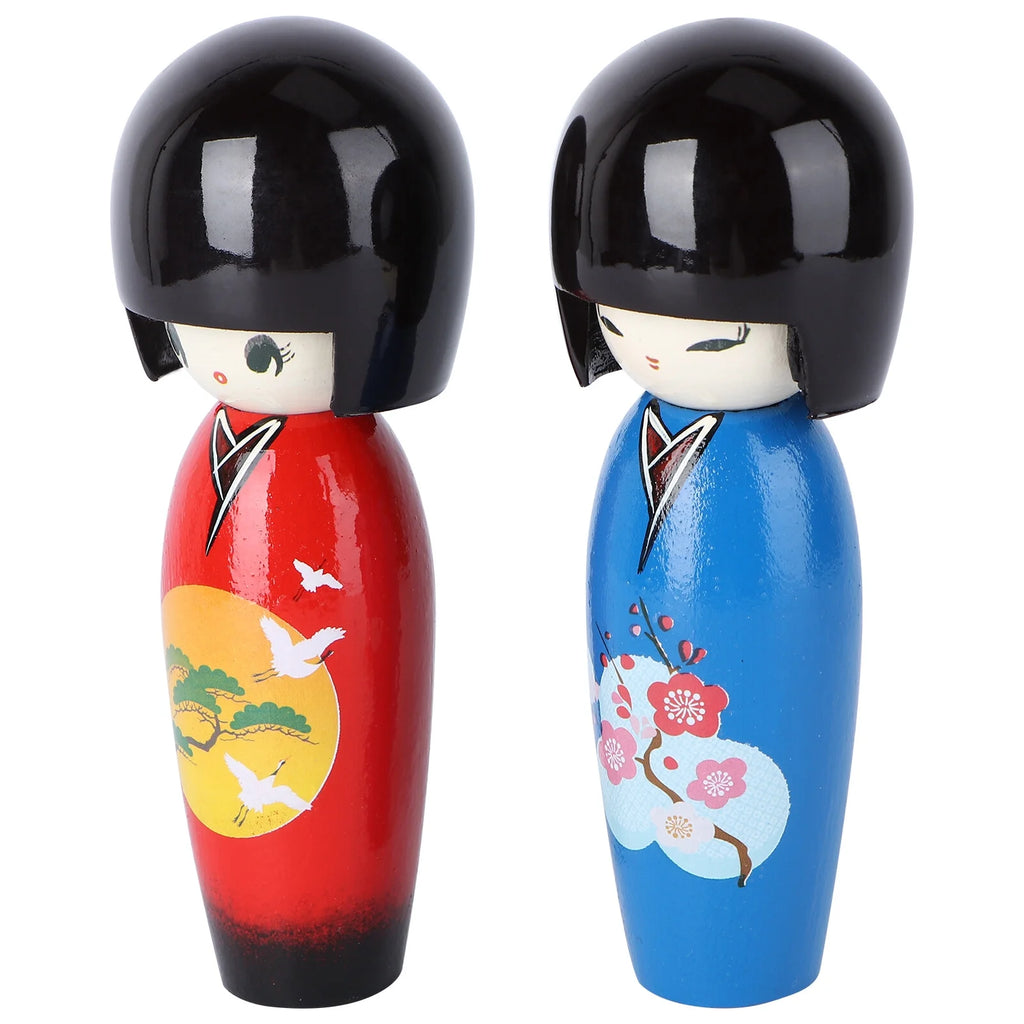 2Pcs Japanese Kimono Girl Dolls Wooden Toy Decor V77678